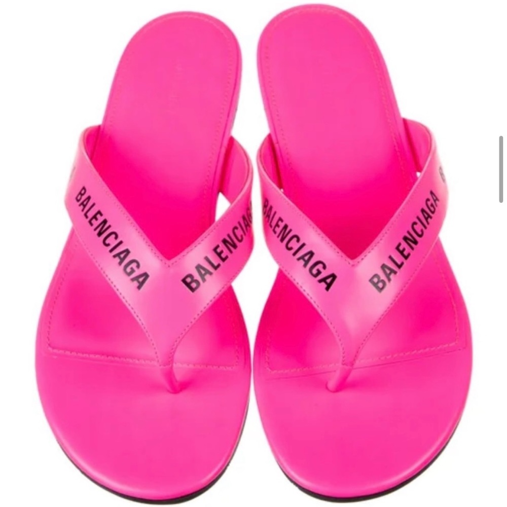 100% authentic Balenciaga pink leather graphic print slippers sandals 39.5